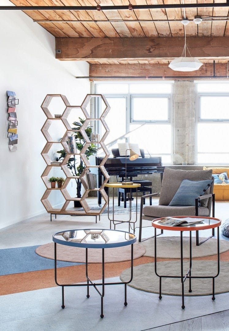 Masa de cafea din sticla si metal Painter Galben / Negru, Ø45xH66,5 cm (1)