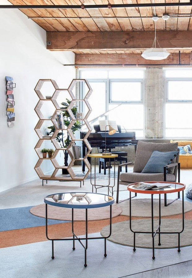 Masa de cafea din sticla si metal Painter Galben / Negru, Ø45xH66,5 cm (1)