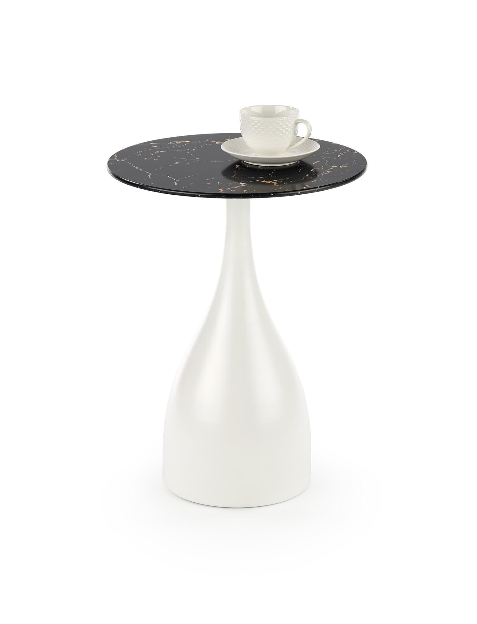 Halmar Masa de cafea din sticla si metal, Patrice Negru / Alb, Ø40xH52 cm