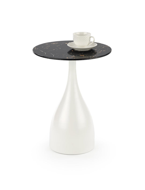 Halmar Masa de cafea din sticla si metal, Patrice Negru / Alb, Ø40xH52 cm