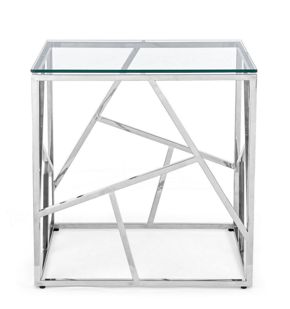 Masa de cafea din sticla si metal, Rayan Square Transparent / Crom, L55xl55xH55 cm (2)