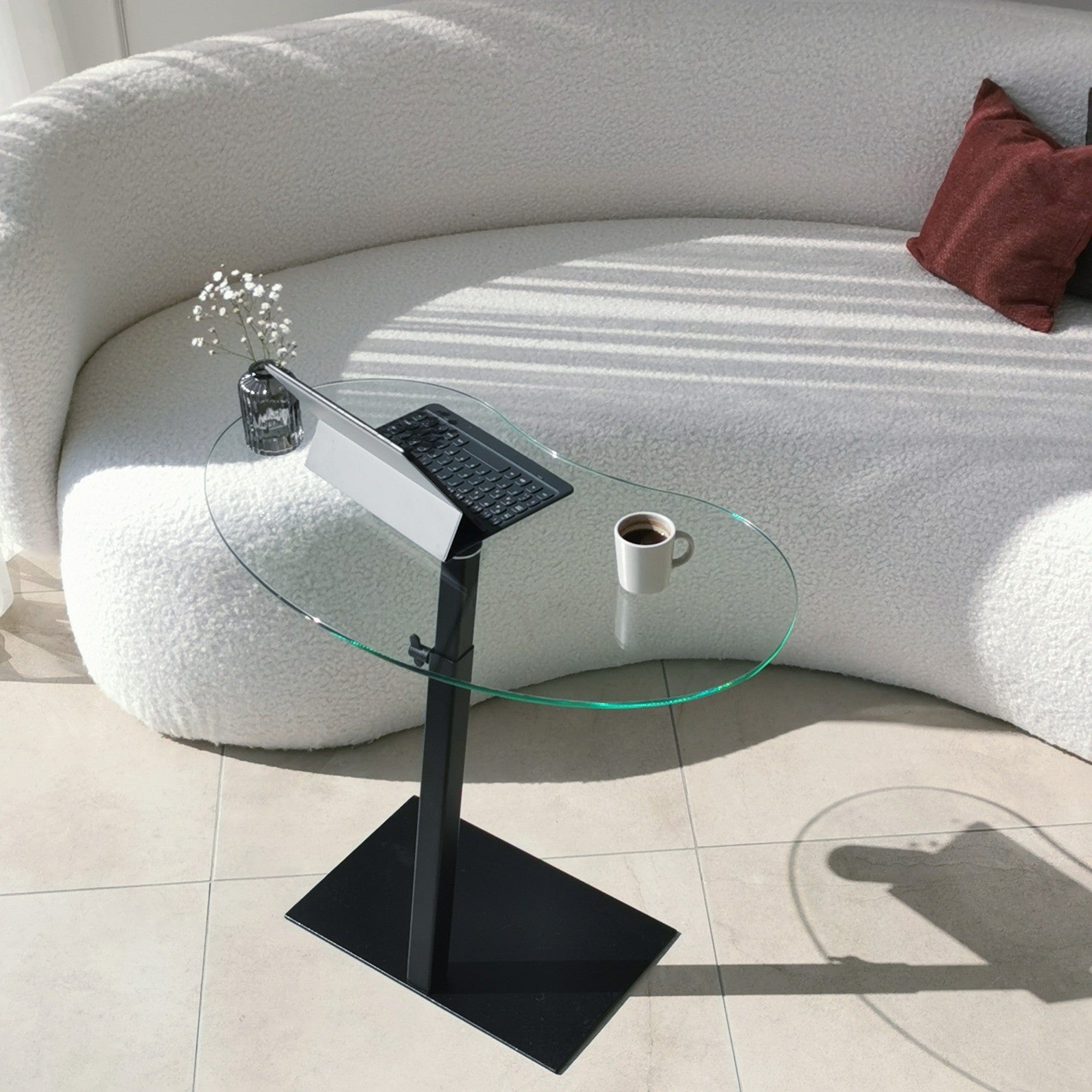 Asir Masa de cafea din sticla si metal, reglabila pe inaltime, Fagioli Negru, L70xl40xH45-75 cm