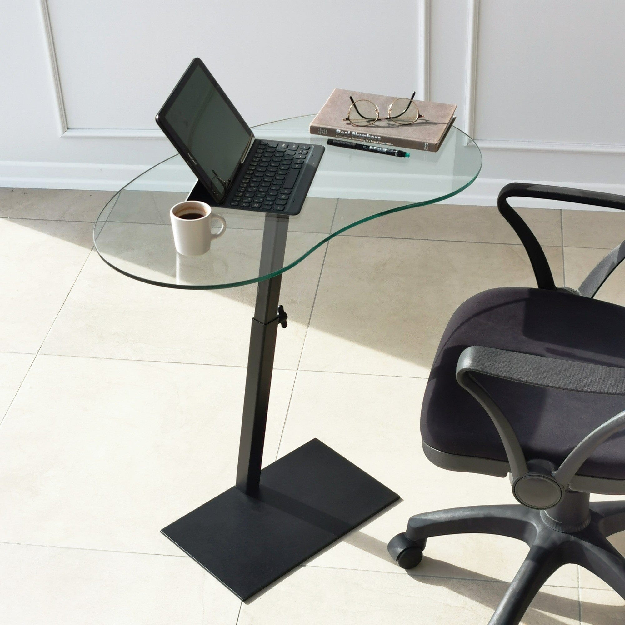 Asir Masa de cafea din sticla si metal, reglabila pe inaltime, Fagioli Negru, L70xl40xH45-75 cm