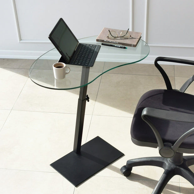 Asir Masa de cafea din sticla si metal, reglabila pe inaltime, Fagioli Negru, L70xl40xH45-75 cm