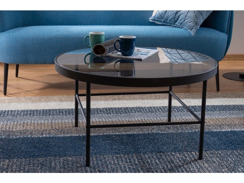 Signal Masa de cafea din sticla si metal Varda Negru, Ø80xH45 cm