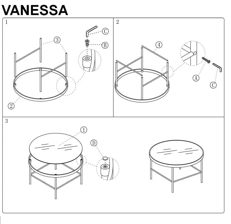 Signal Masa de cafea din sticla si metal Varda Negru, Ø80xH45 cm