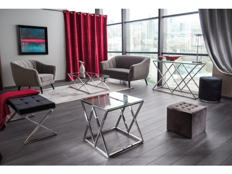 Masa de cafea din sticla si metal, Zentaro A Transparent / Crom, L120xl60xH40 cm (1)