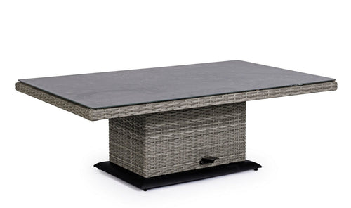 Masa de cafea pentru gradina / terasa din ceramica, fibre sintetice si metal, cu inaltime reglabila, Kentis Gri, L140xl85xH47-73 cm