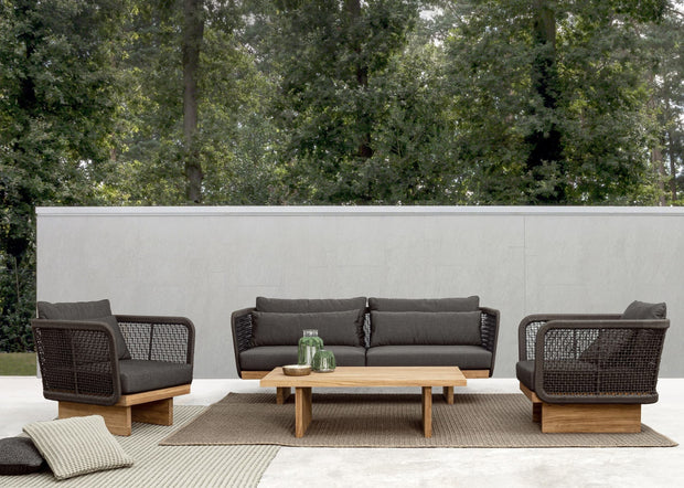 Masa de cafea pentru gradina / terasa, din lemn de tec, Xylia Natural, L120xl70xH35 cm (3)