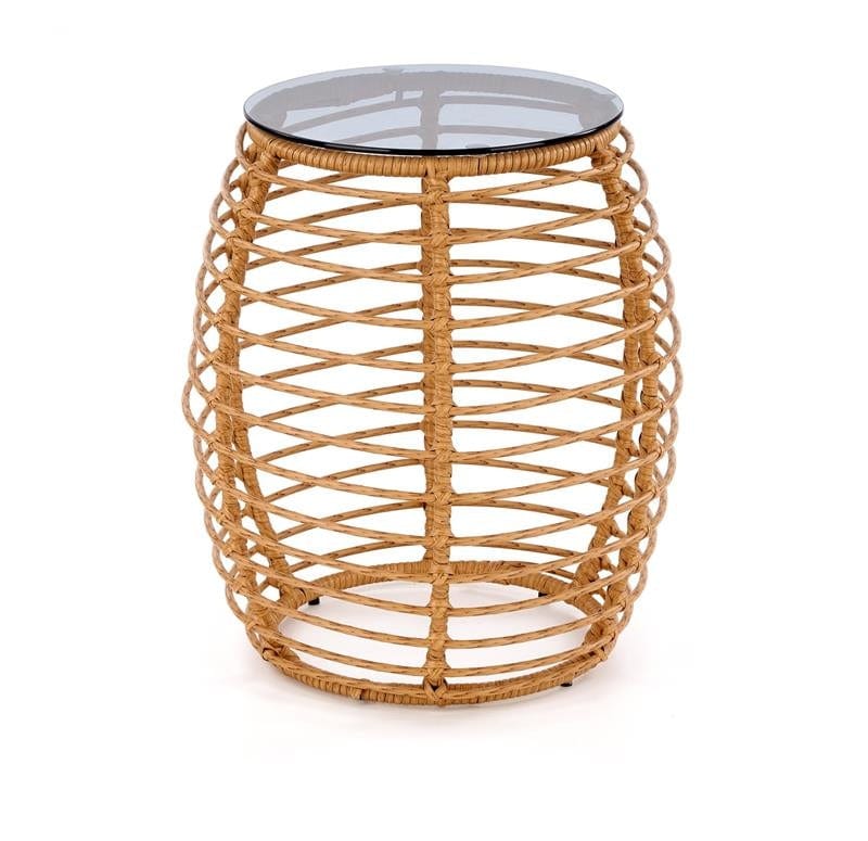 Masa de cafea pentru gradina / terasa din ratan sintetic si sticla, Barrera Natural / Negru, Ø48xH56 cm (2)