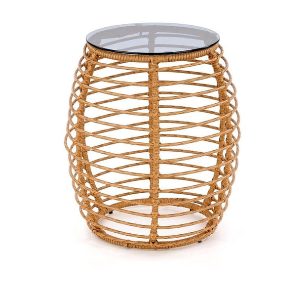 Masa de cafea pentru gradina / terasa din ratan sintetic si sticla, Barrera Natural / Negru, Ø48xH56 cm (2)