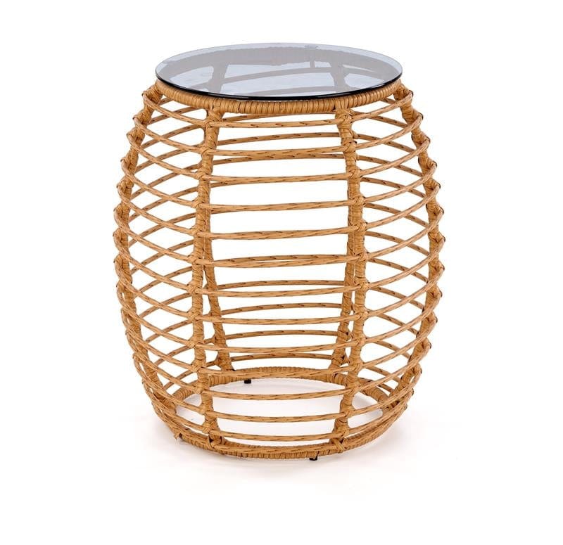 Masa de cafea pentru gradina / terasa din ratan sintetic si sticla, Barrera Natural / Negru, Ø48xH56 cm (3)