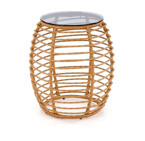 Masa de cafea pentru gradina / terasa din ratan sintetic si sticla, Barrera Natural / Negru, Ø48xH56 cm (3)