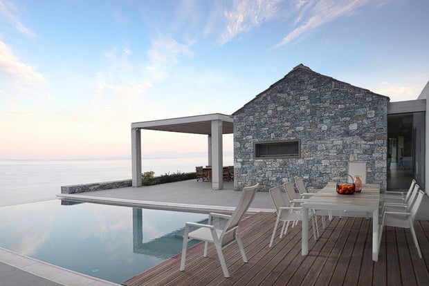 Masa de gradina / terasa din ceramica si metal, Mason Stejar Dark Grey / Alb, L220xl100xH74 cm (1)