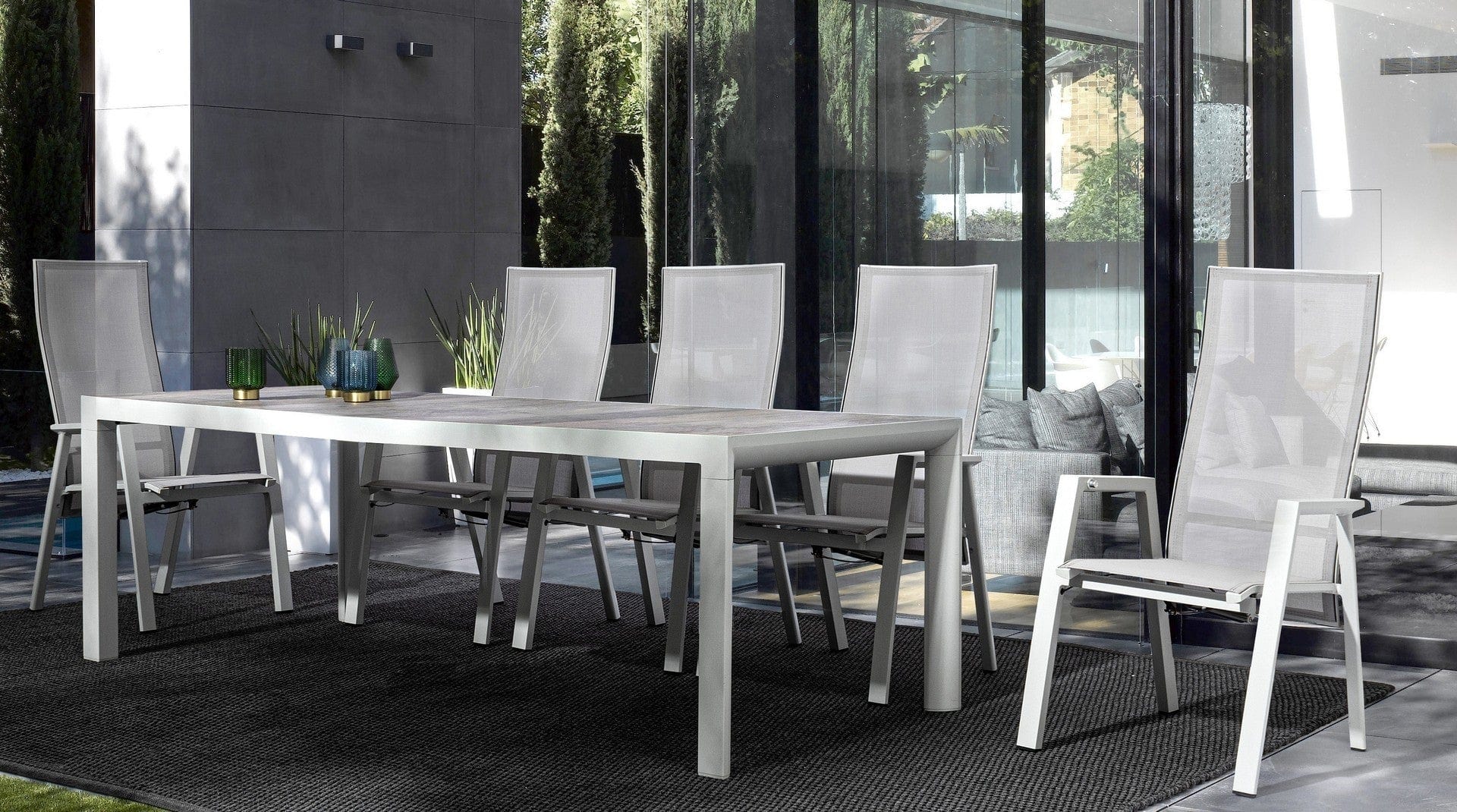 Masa de gradina / terasa din ceramica si metal, Mason Stejar Dark Grey / Alb, L220xl100xH74 cm (2)