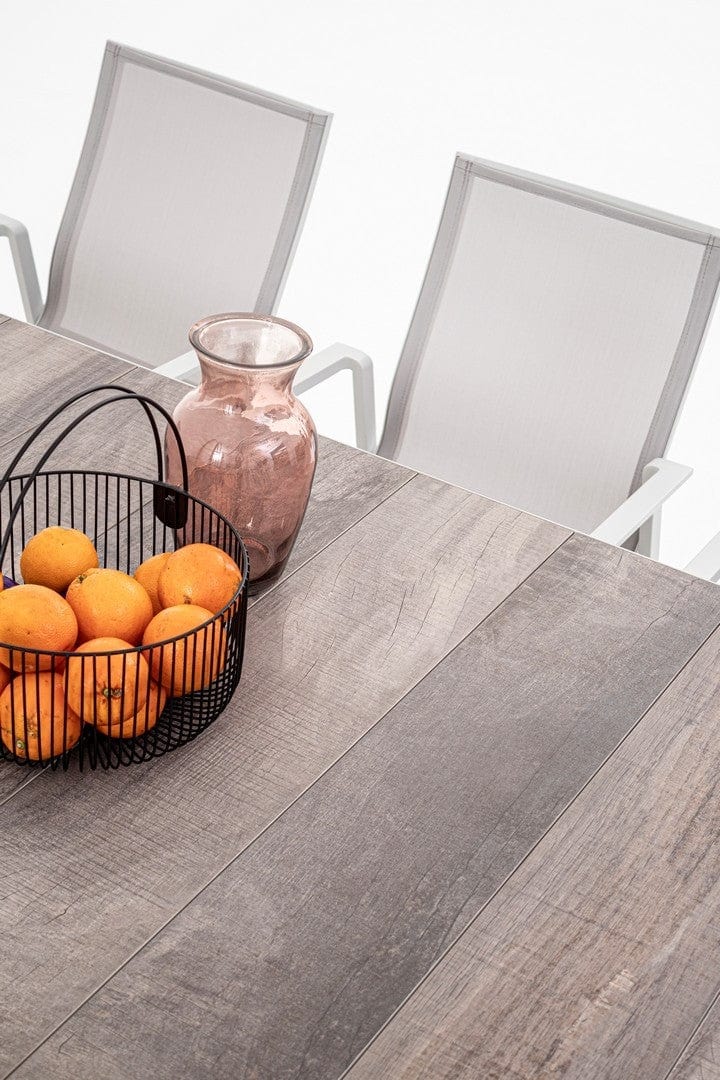 Bizzotto Masa de gradina / terasa din ceramica si metal, Mason Stejar Dark Grey / Alb, L220xl100xH74 cm