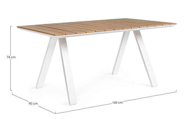 Masa de gradina / terasa din lemn compozit si metal, Elias Small Natural / Alb, L160xl90xH74 cm (3)