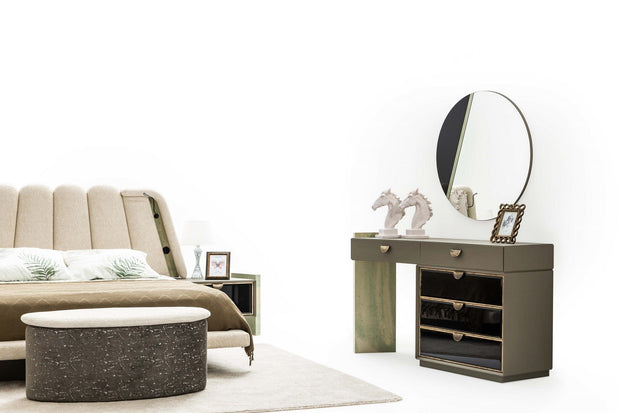 Candess Masa de machiaj din pal si MDF, cu oglinda si 5 sertare, Da Vinci Grej / Negru, l156xA45,5xH84,4 cm