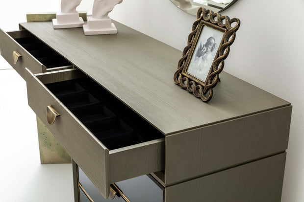 Candess Masa de machiaj din pal si MDF, cu oglinda si 5 sertare, Da Vinci Grej / Negru, l156xA45,5xH84,4 cm