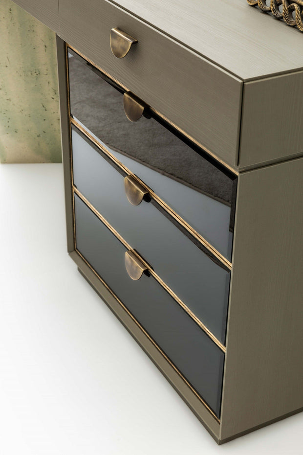 Candess Masa de machiaj din pal si MDF, cu oglinda si 5 sertare, Da Vinci Grej / Negru, l156xA45,5xH84,4 cm