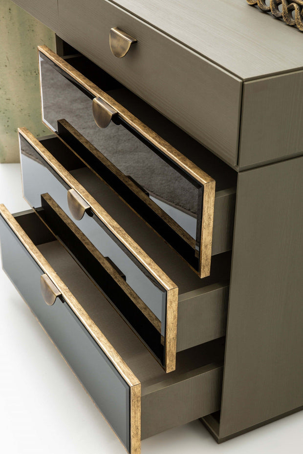 Candess Masa de machiaj din pal si MDF, cu oglinda si 5 sertare, Da Vinci Grej / Negru, l156xA45,5xH84,4 cm