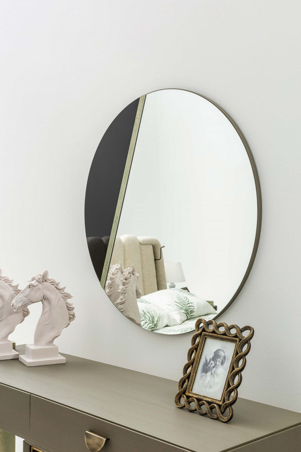 Candess Masa de machiaj din pal si MDF, cu oglinda si 5 sertare, Da Vinci Grej / Negru, l156xA45,5xH84,4 cm