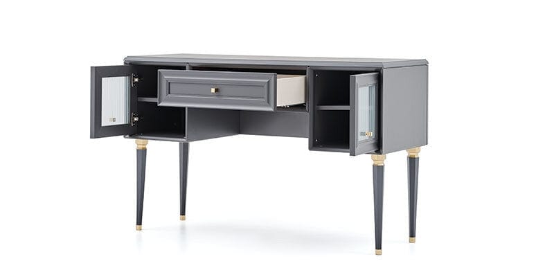 Dogtas Masa de machiaj din pal si sticla, cu 1 sertar si 2 usi, Lorenta Antracit, L140xl51xH85,4 cm