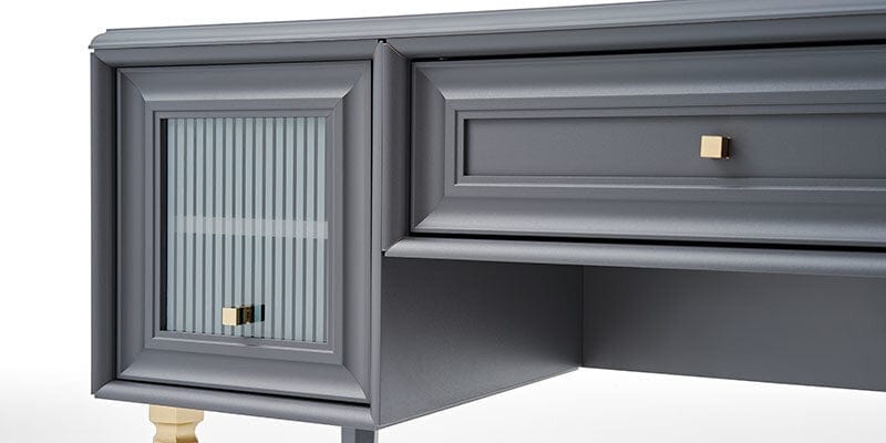 Dogtas Masa de machiaj din pal si sticla, cu 1 sertar si 2 usi, Lorenta Antracit, L140xl51xH85,4 cm