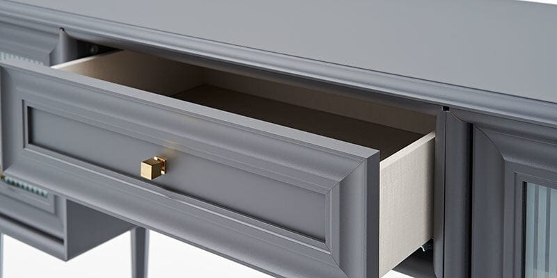 Dogtas Masa de machiaj din pal si sticla, cu 1 sertar si 2 usi, Lorenta Antracit, L140xl51xH85,4 cm