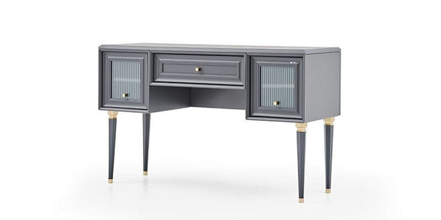 Dogtas Masa de machiaj din pal si sticla, cu 1 sertar si 2 usi, Lorenta Antracit, L140xl51xH85,4 cm