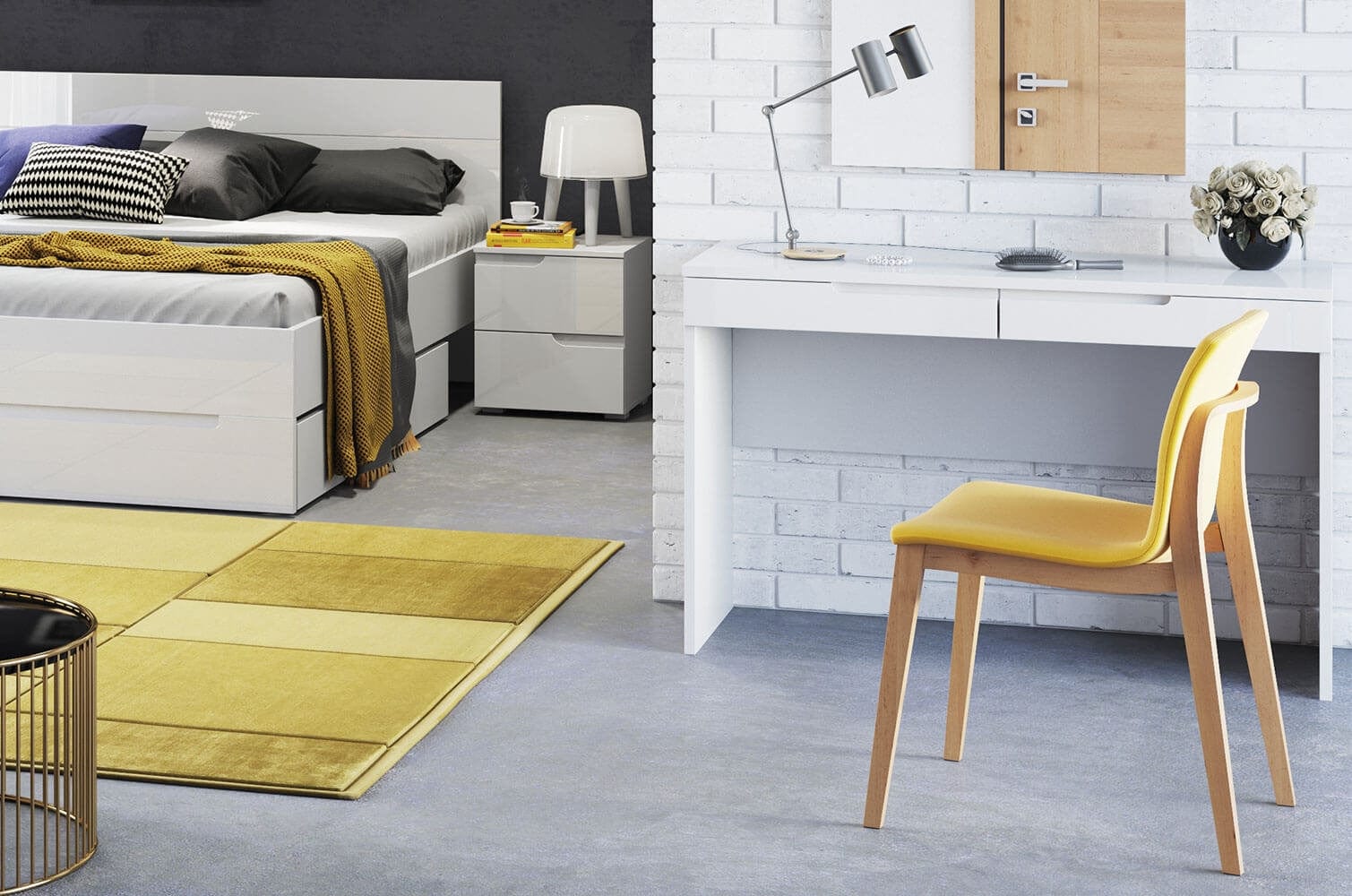 Szynaka Masa de toaleta din pal si MDF cu 2 sertare Gabrielle 31 Alb, L120xl45xH76 cm