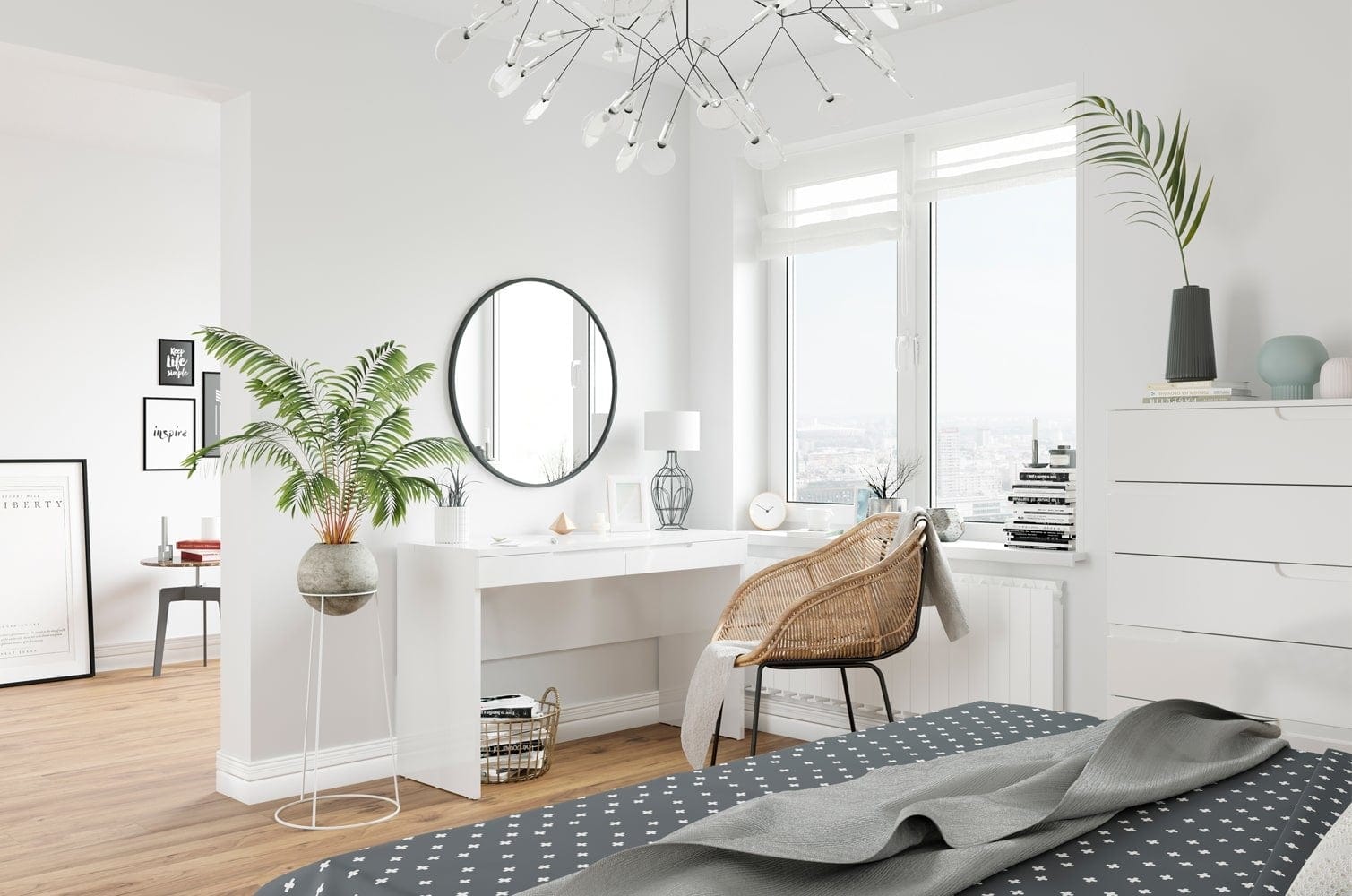 Szynaka Masa de toaleta din pal si MDF cu 2 sertare Gabrielle 31 Alb, L120xl45xH76 cm