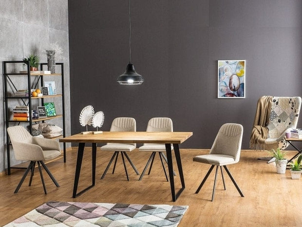 Masa din lemn si metal, Fabio Stejar Natural / Negru, L150xl90xH78 cm (2)