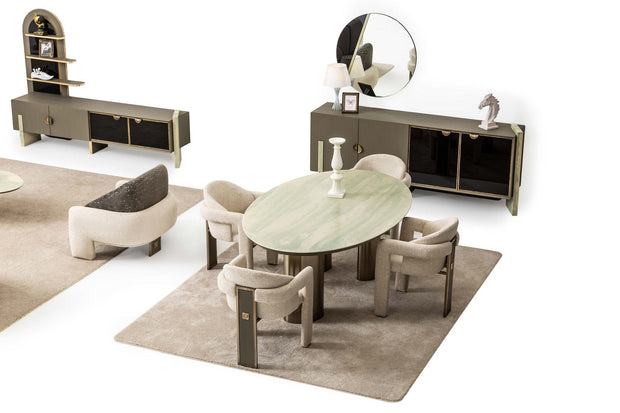 Candess Masa din MDF, acril si metal, Da Vinci Multicolor / Alama, L205xl129xH76,8 cm