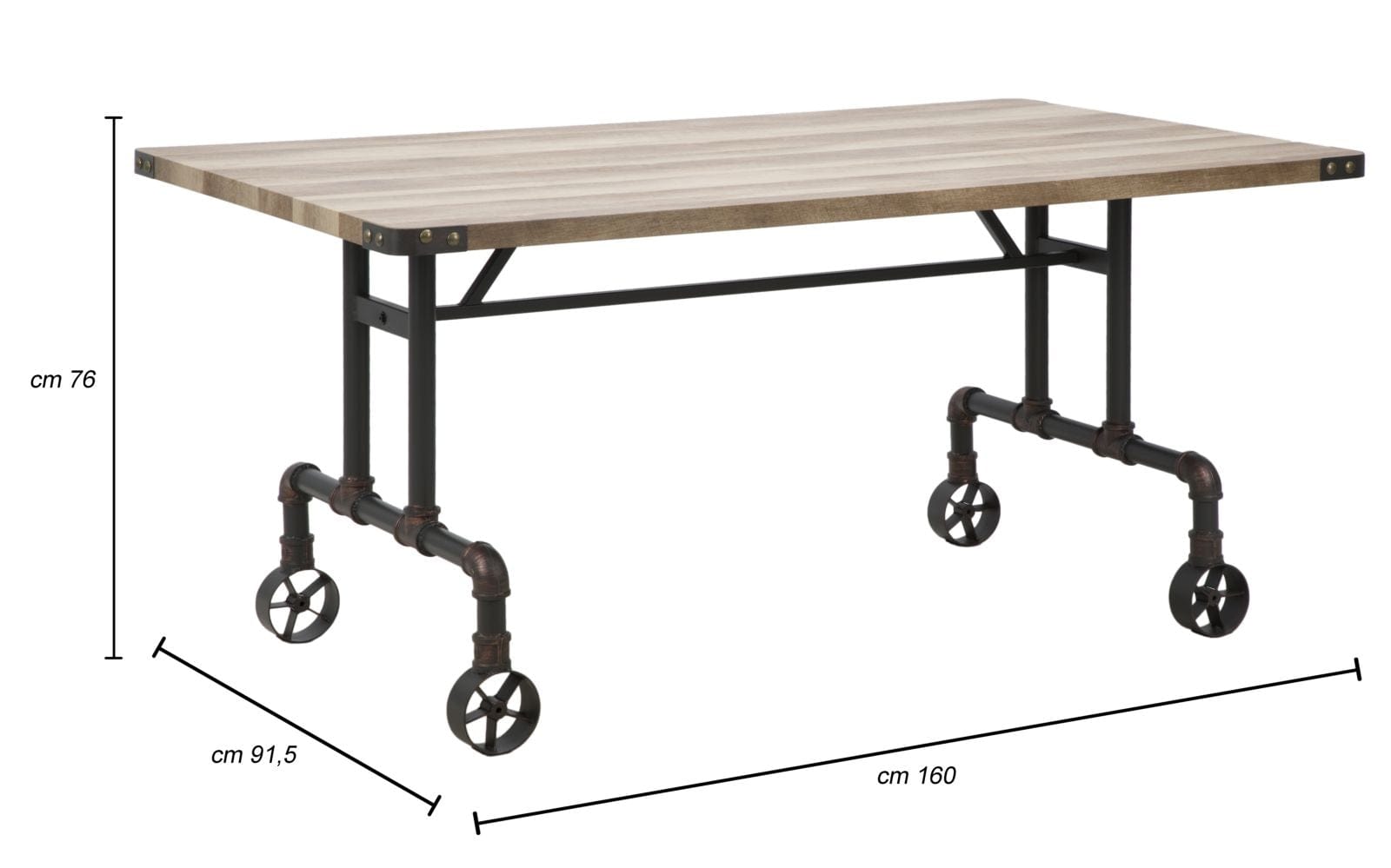 Masa din MDF si metal Manhattan Natural / Negru, L160xl91,5xH76 cm (8)