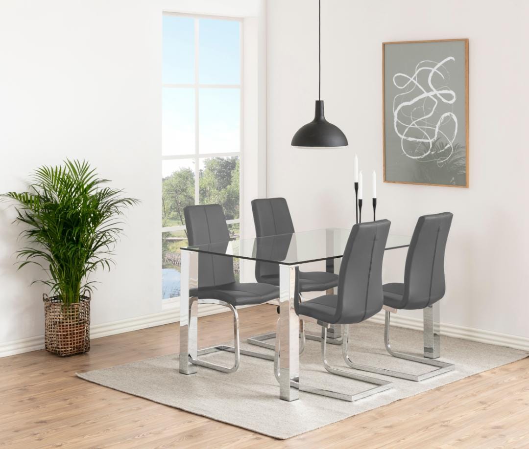 Masa din sticla si metal, Kante Transparent / Crom, L140xl90xH75 cm (8)