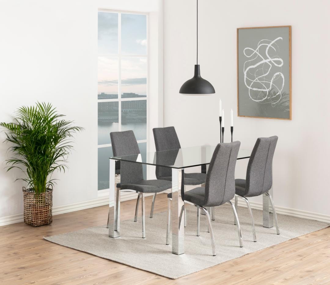 Masa din sticla si metal, Kante Transparent / Crom, L140xl90xH75 cm (10)