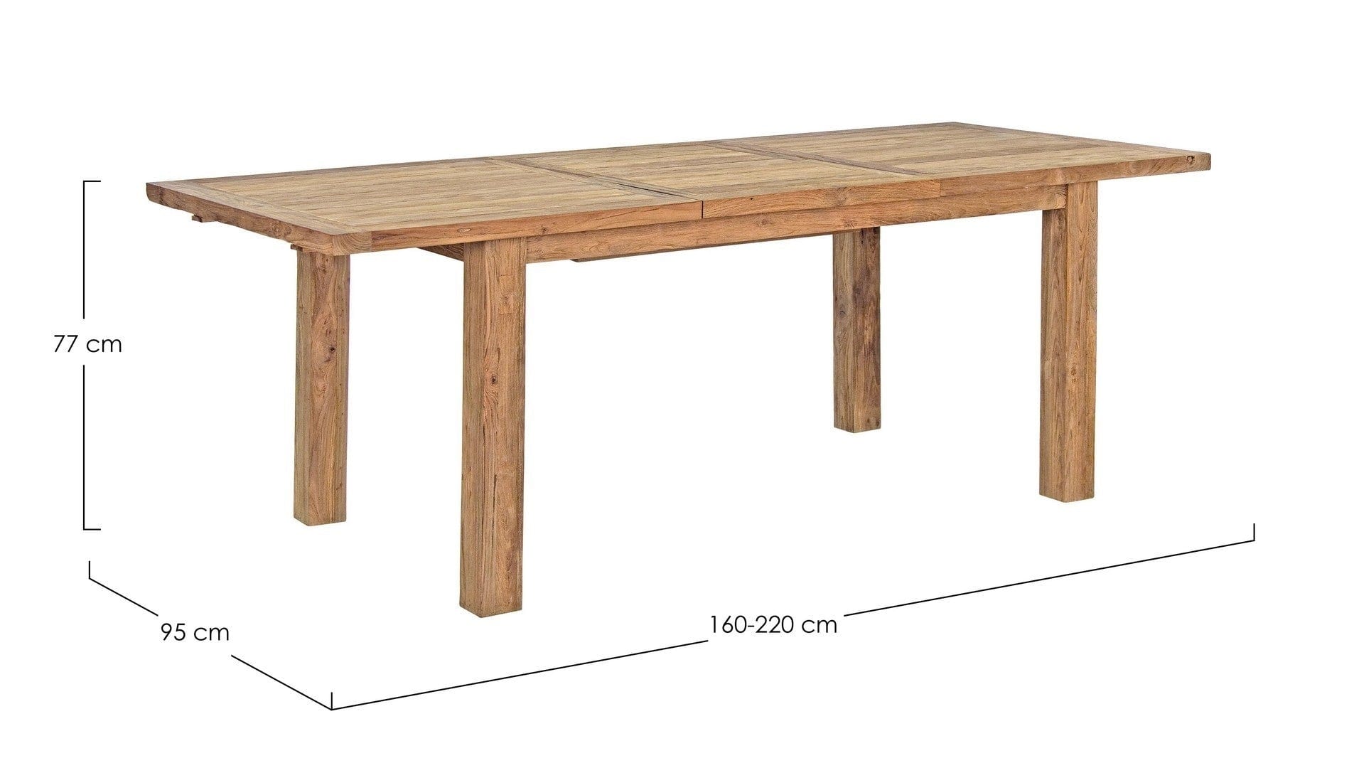 Masa extensibila de gradina / terasa din lemn de tec reciclat, Bounty Small Natural, L160-220xl95xH77 cm (12)