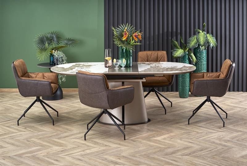 Masa extensibila din ceramica, MDF si metal, Robis Bej / Cappuccino / Negru, L160-200xl90xH76 cm (2)