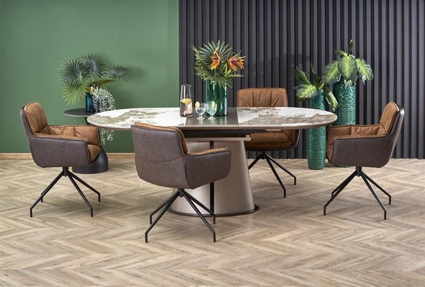 Masa extensibila din ceramica, MDF si metal, Robis Bej / Cappuccino / Negru, L160-200xl90xH76 cm (2)