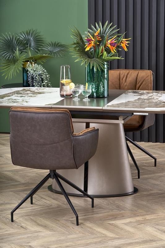 Masa extensibila din ceramica, MDF si metal, Robis Bej / Cappuccino / Negru, L160-200xl90xH76 cm (3)