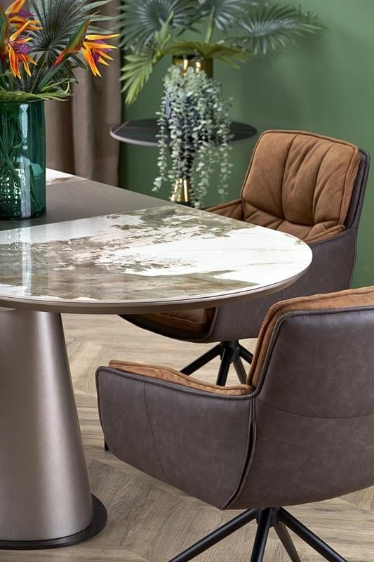 Masa extensibila din ceramica, MDF si metal, Robis Bej / Cappuccino / Negru, L160-200xl90xH76 cm (4)