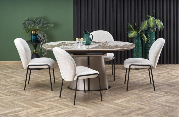 Masa extensibila din ceramica, MDF si metal, Robis Bej / Cappuccino / Negru, L160-200xl90xH76 cm (6)