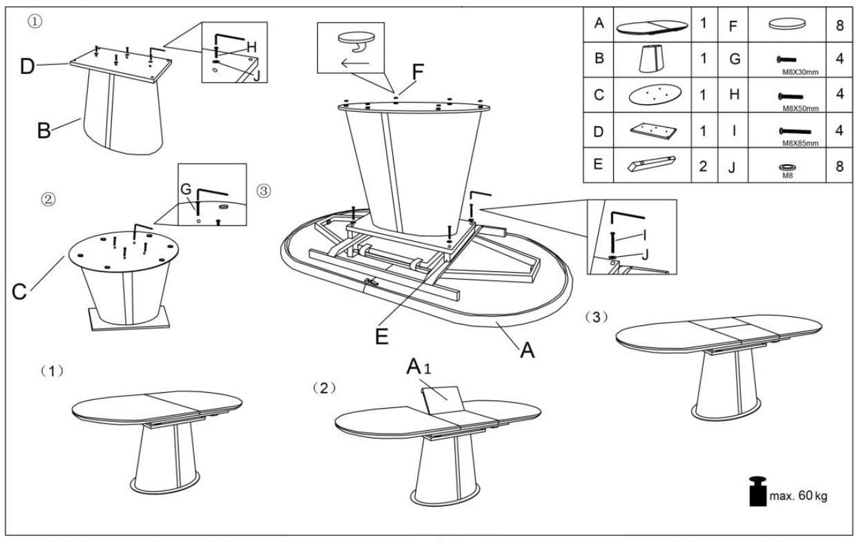 Masa extensibila din ceramica, MDF si metal, Robis Bej / Cappuccino / Negru, L160-200xl90xH76 cm (18)