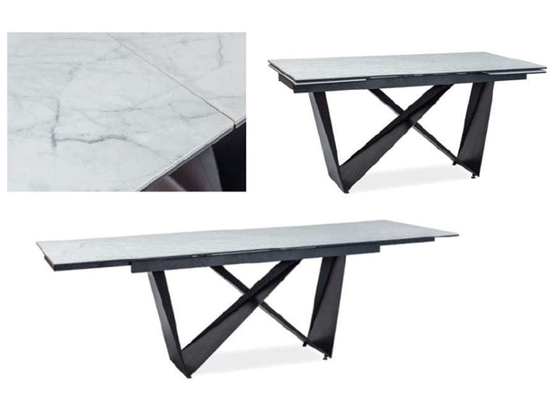 Signal Masa extensibila din ceramica, sticla si metal Bayard Alb / Negru, L160-240xl90xH76 cm