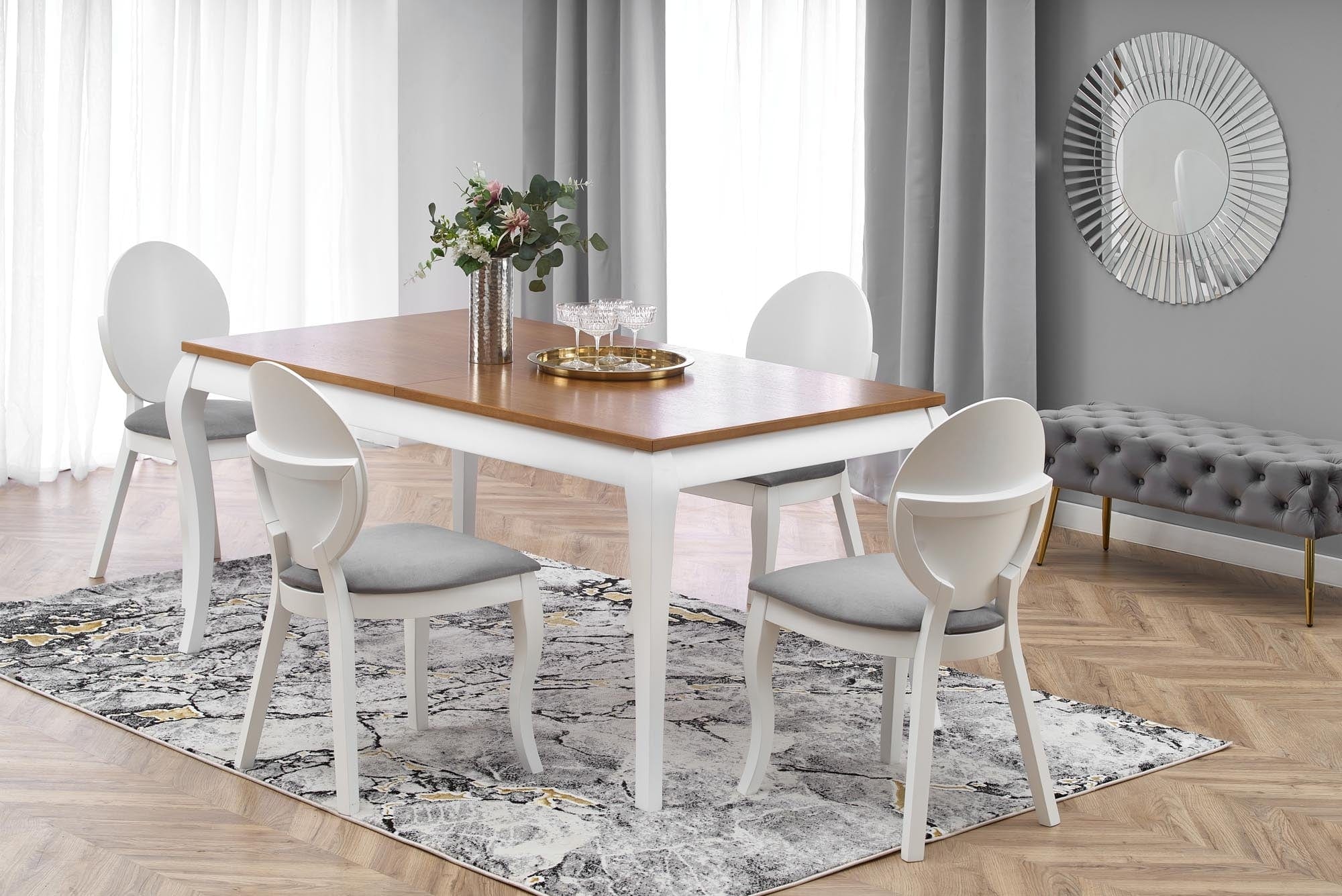 Halmar Masa extensibila din furnir si lemn, Wynton Stejar Inchis / Alb, L160-240xl90xH76 cm