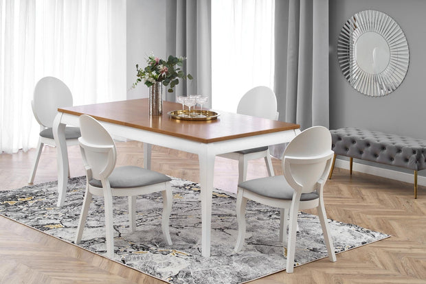 Halmar Masa extensibila din furnir si lemn, Wynton Stejar Inchis / Alb, L160-240xl90xH76 cm