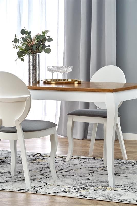 Halmar Masa extensibila din furnir si lemn, Wynton Stejar Inchis / Alb, L160-240xl90xH76 cm