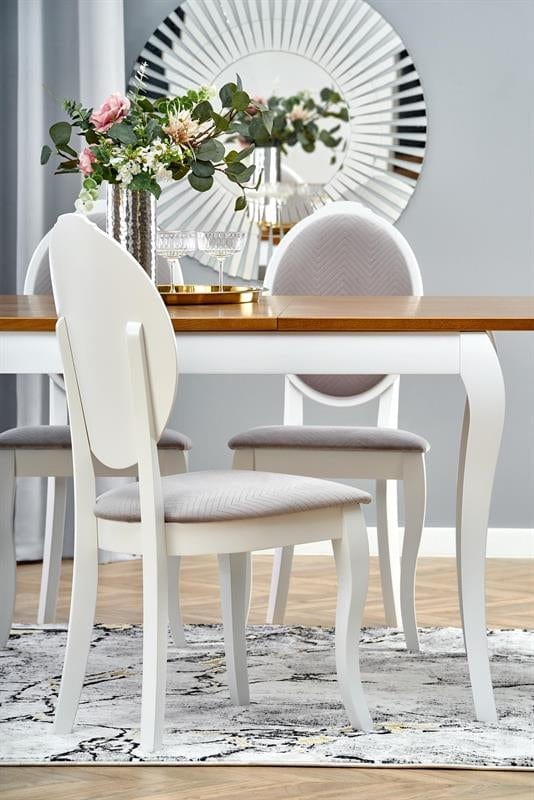 Halmar Masa extensibila din furnir si lemn, Wynton Stejar Inchis / Alb, L160-240xl90xH76 cm