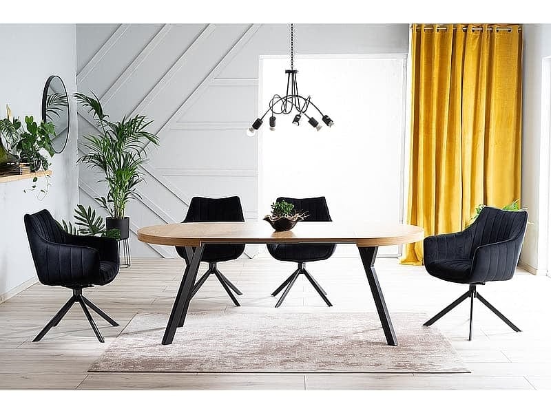 Masa extensibila din furnir si metal, Dominy Stejar / Negru, L100-250xl100xH76 cm (1)